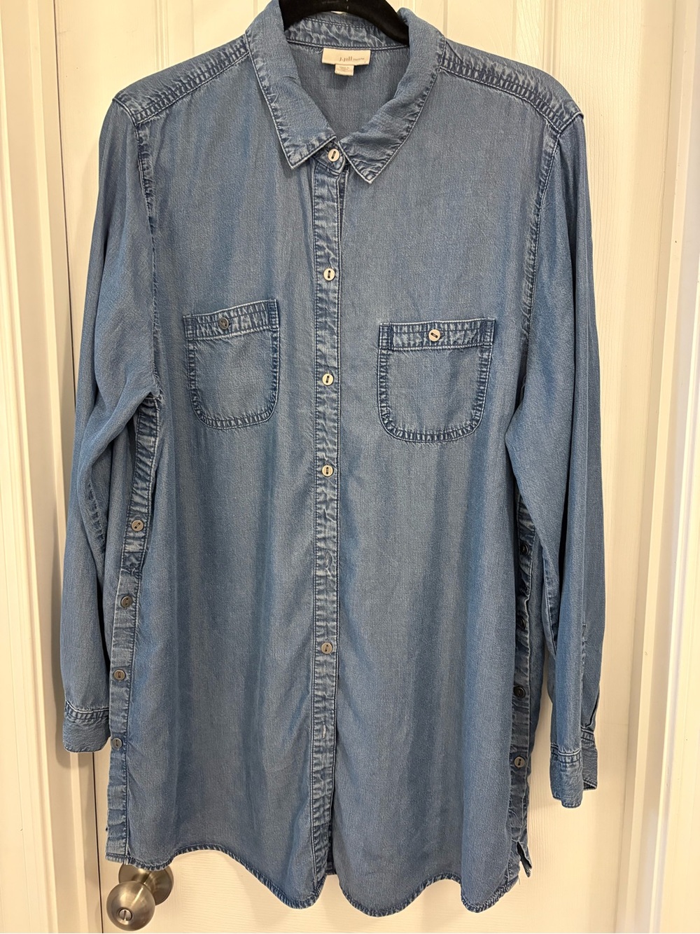 J Jill Blue Chambray Button Down Tunic Style Top XL